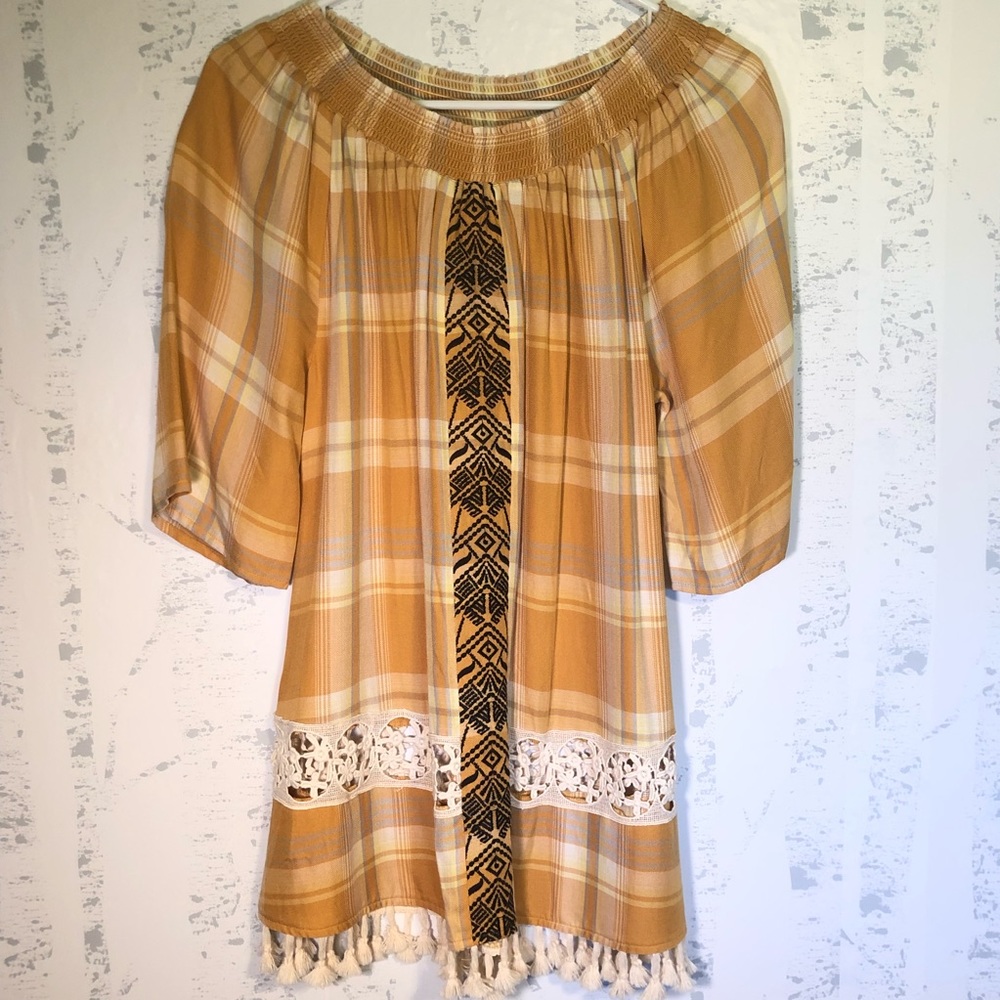Multiples Boho Off Shoulder Top Embroidery Fringe